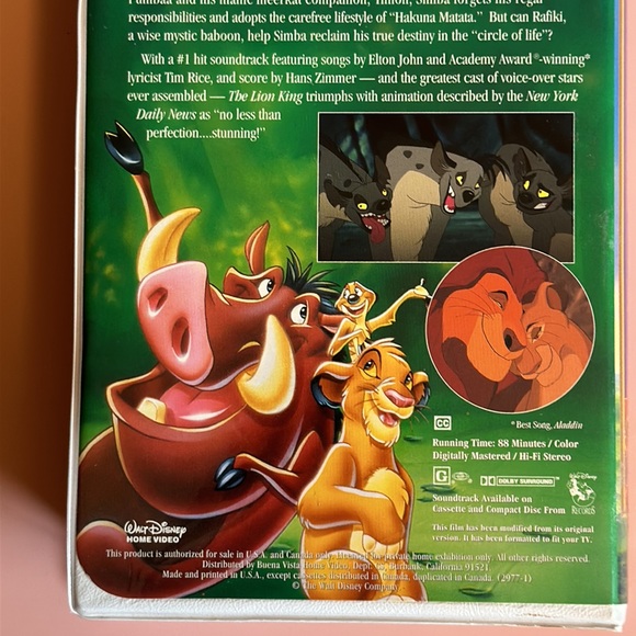 THE LION KING VHS Movie Tape Walt Disney's Masterpiece Collection  1995 ORIGINAL - Picture 10 of 14